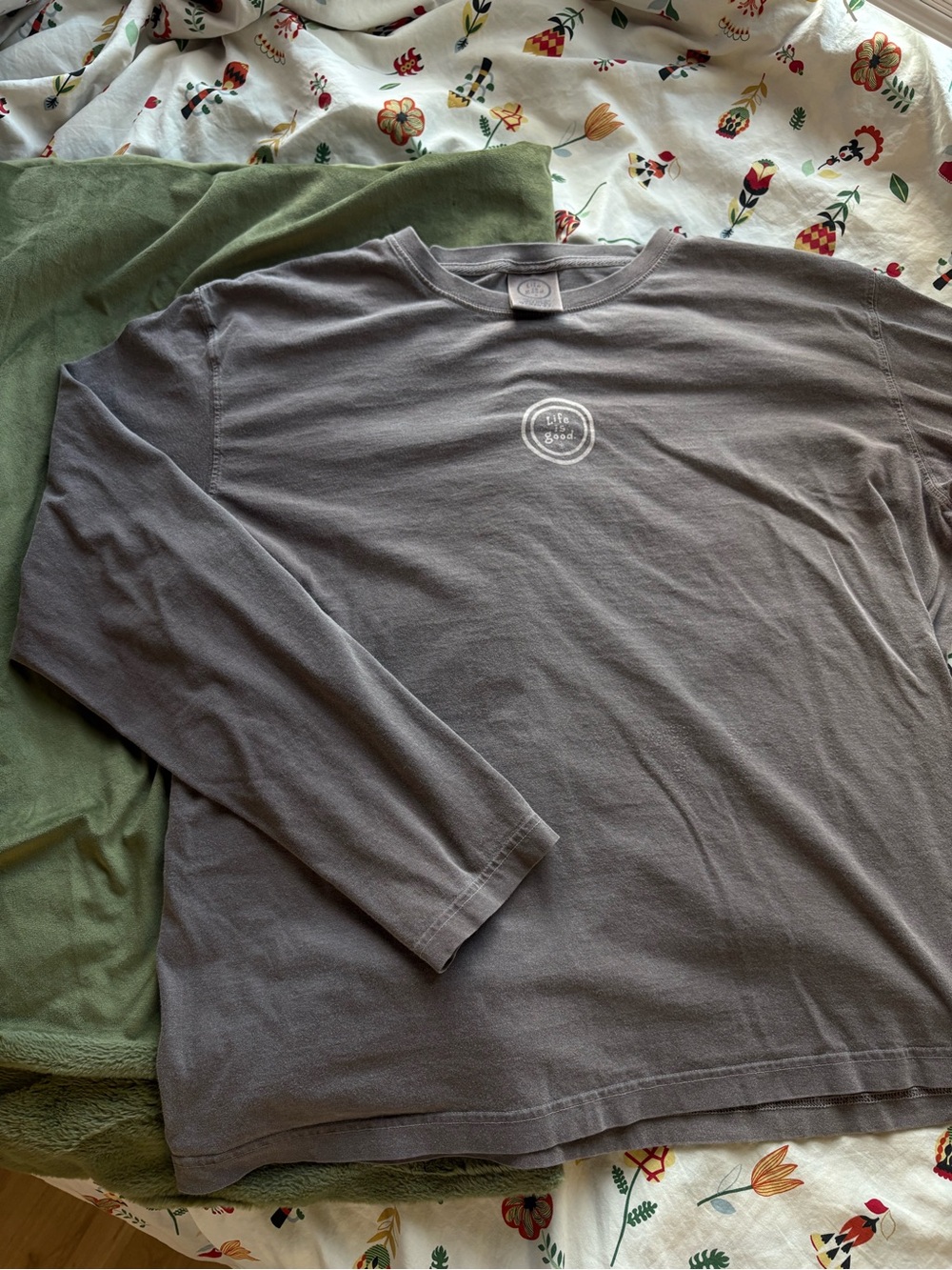 Life Is Good Men's Long Sleeve Tee in Gray with White Logo